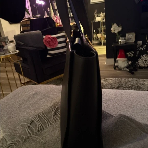 Donna Karan Black Hewlett Tote with Gold Accents - Picture 3 of 7